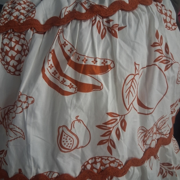 Meadow Rhodes Ric Rac Fruit Print Dress Small 100% Cotton Midi Tropical Modest - Picture 6 of 7